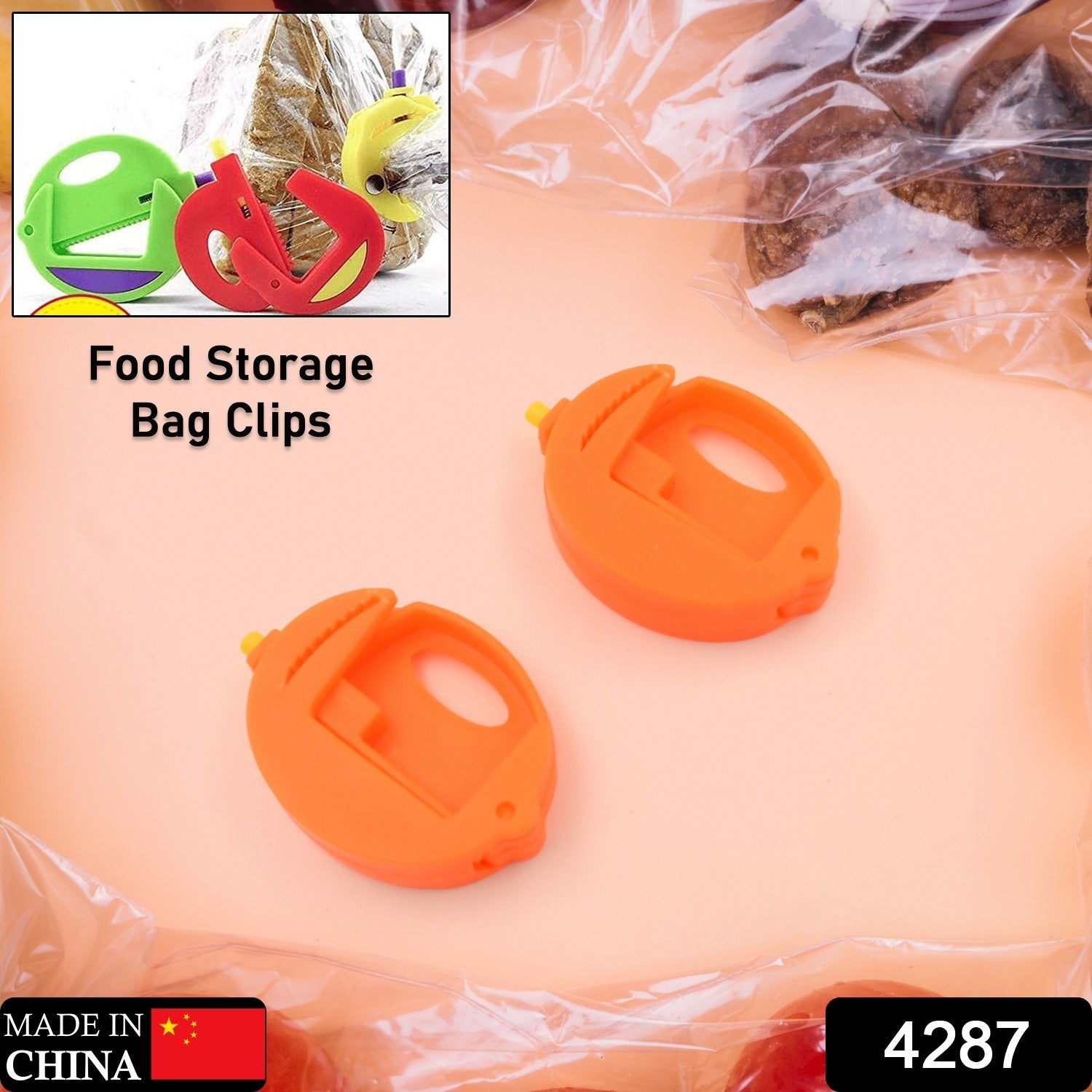 4287 2 Pc Round Shape Bag Clip Fruit Snacks Magnetic Seal Bag Clip Food Snack Seal Bag Clips Kids Kitchen Tool Plastic Clip